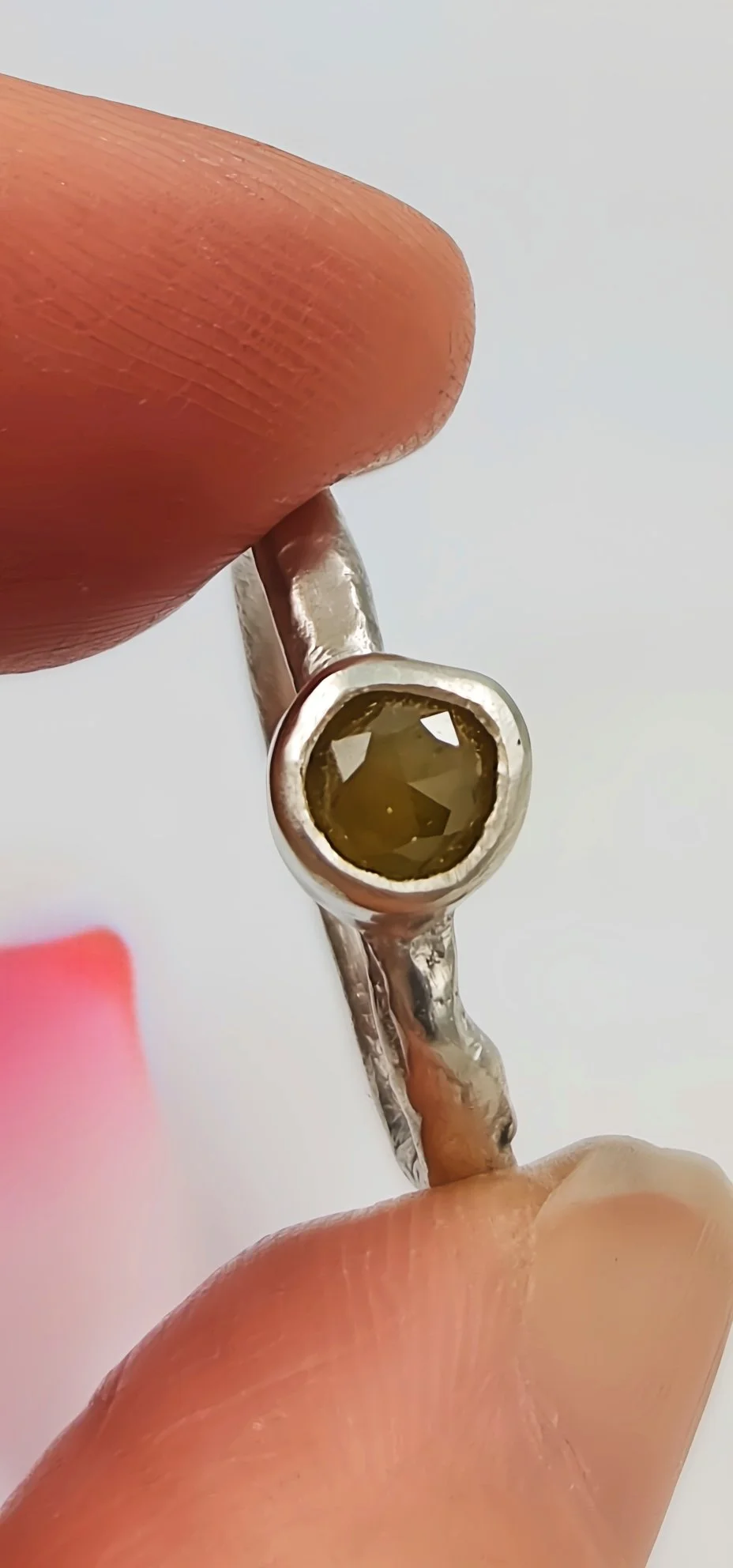 One-of-a-Kind Rustic Sterling Silver Ring with Brown Diamond - Size i