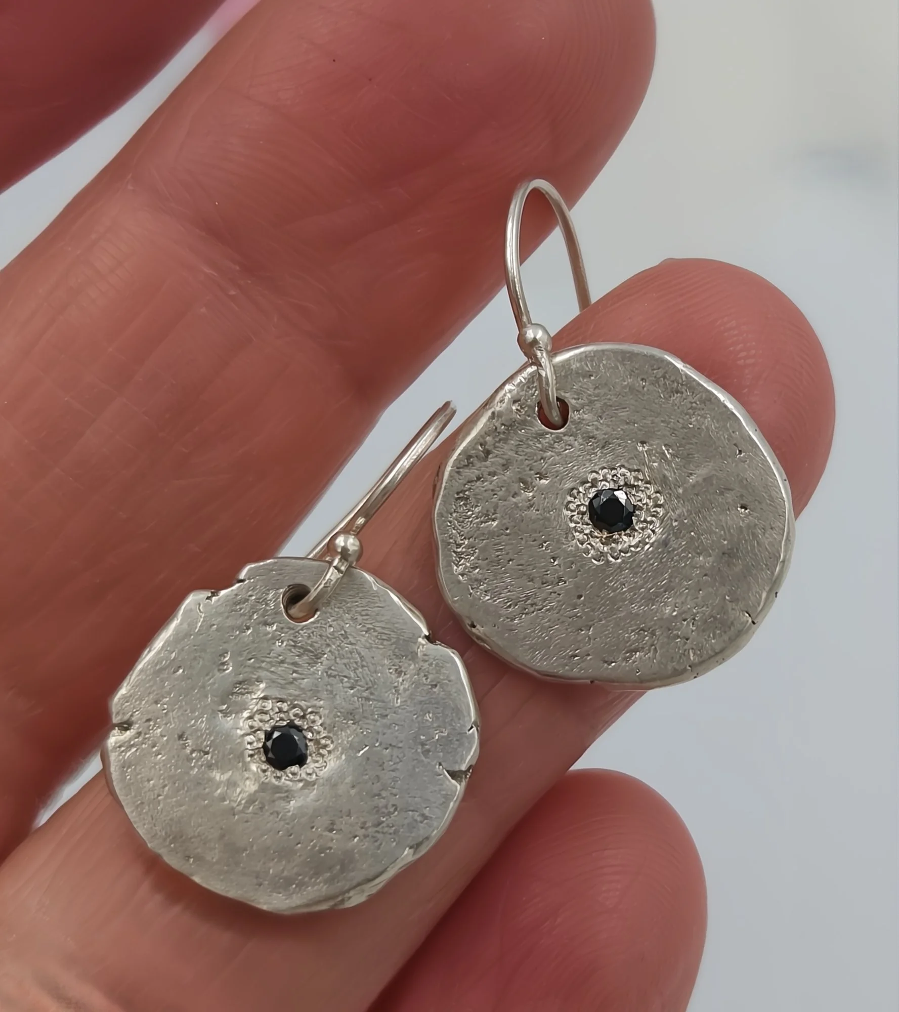 Molten Sterling Silver Drop Earrings – Black CZ, One-of-a-Kind