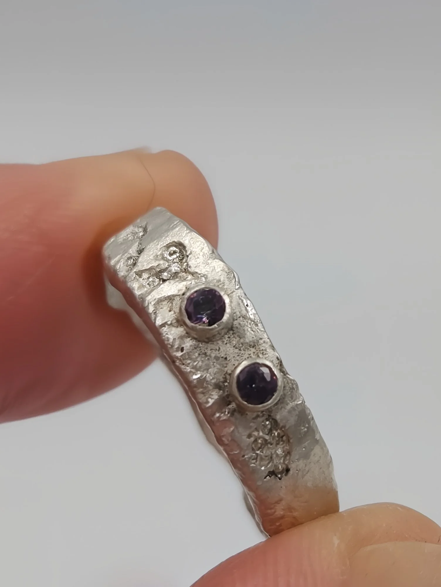 Rustic Sterling Silver Ring with Mystic Topaz - Size J