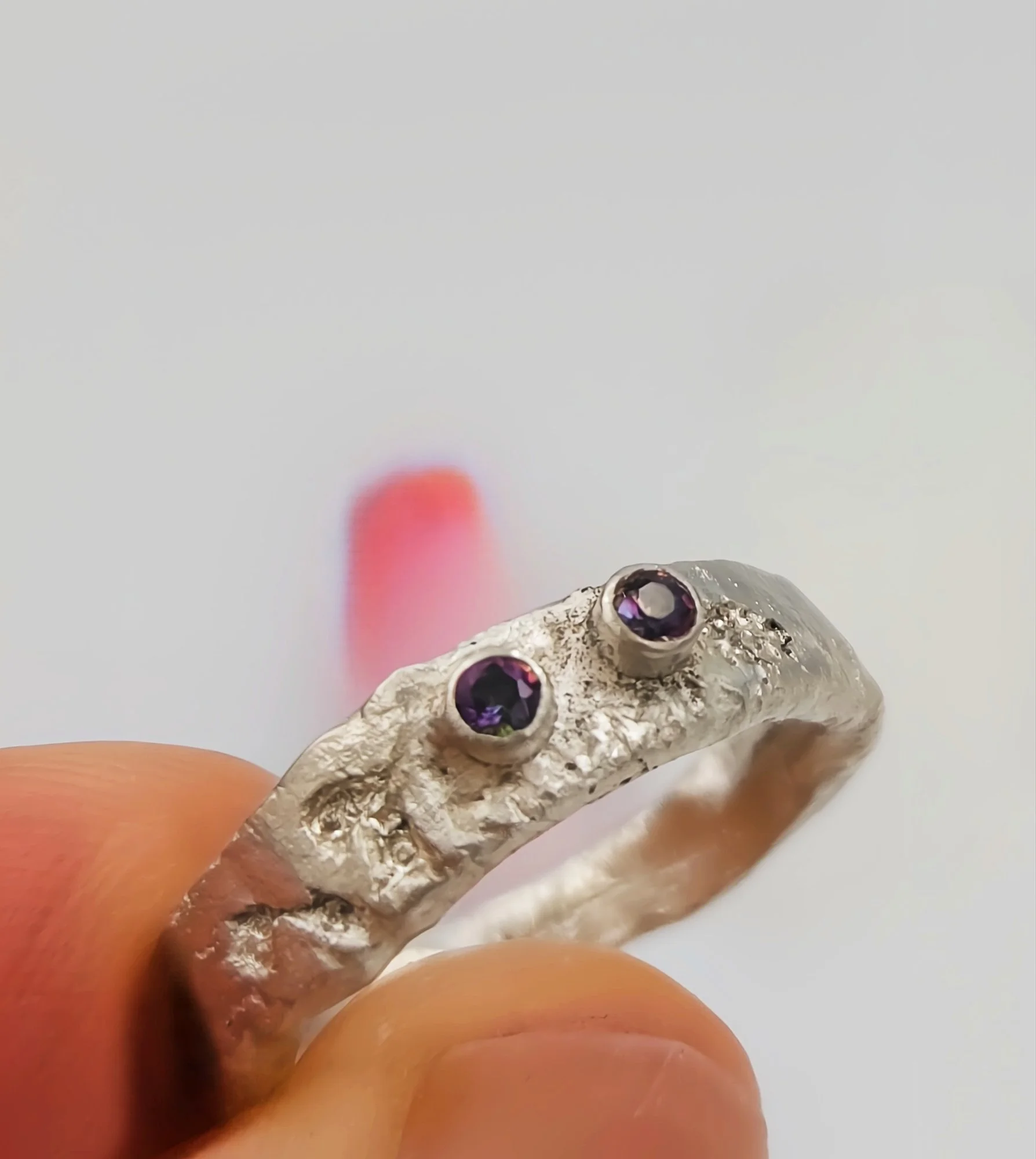 Rustic Sterling Silver Ring with Mystic Topaz - Size J