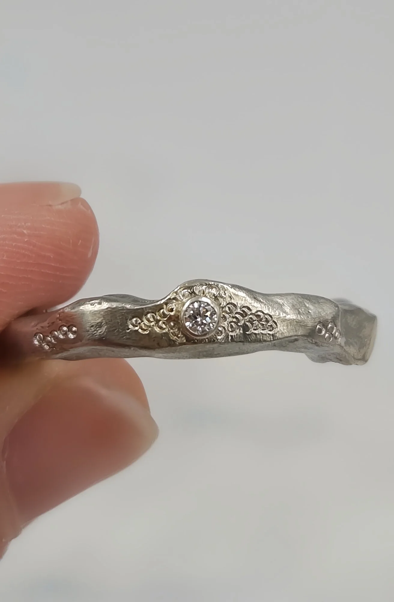 Molten Silver Ring with Lab-Grown Diamond & Gold Accent – Handcrafted Organic Jewellery