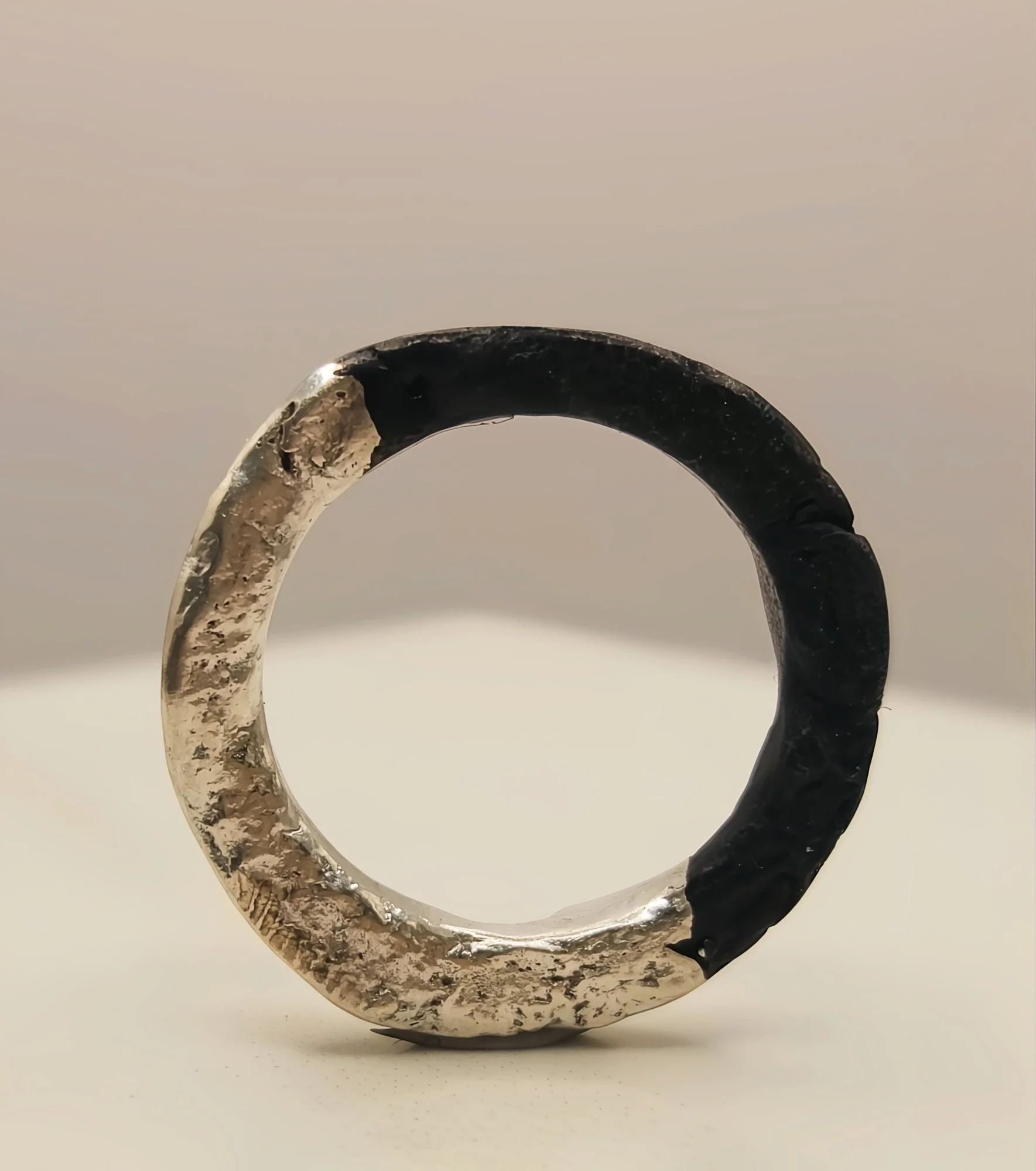 Sterling Silver Half Oxidized Ring - Size N1/2