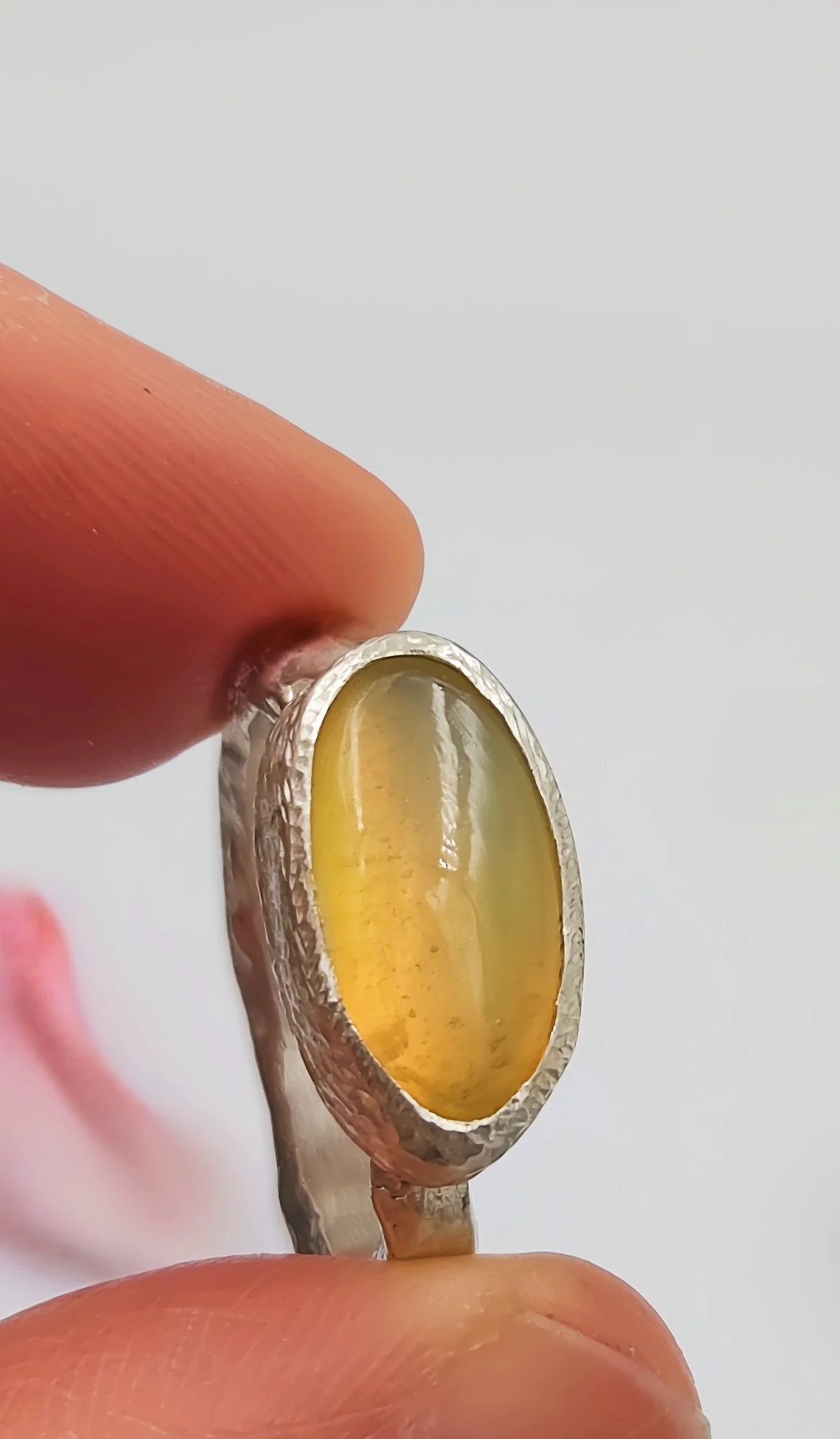 Handmade Molten Silver Ring with Ethiopian Opal Cabochon