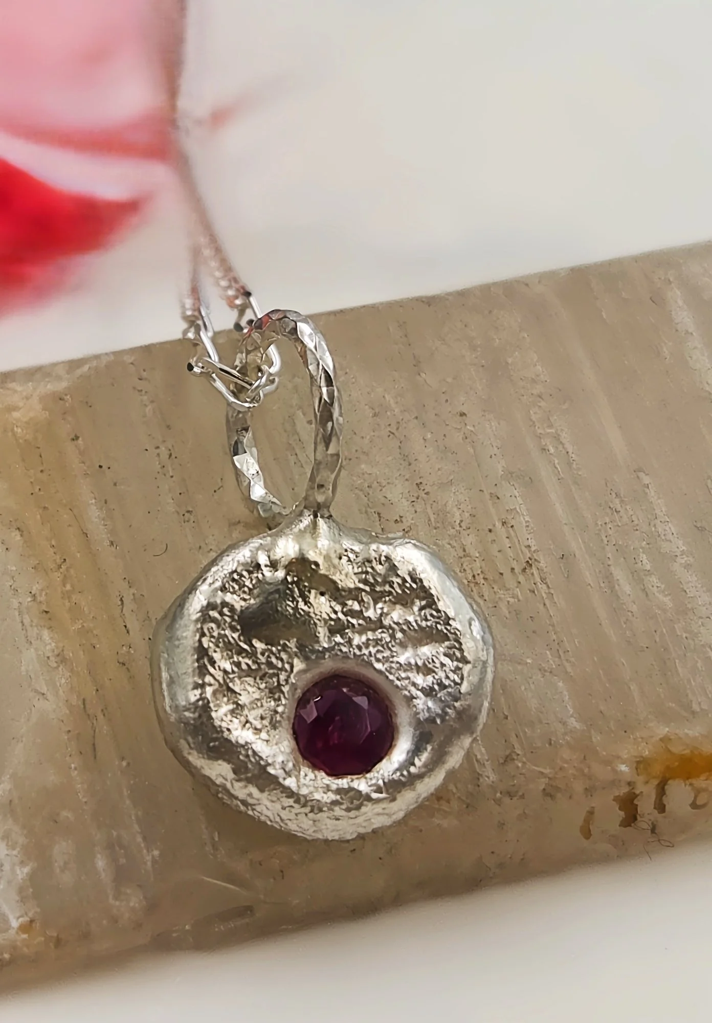 Exclusive Molten Silver Ruby Pendant