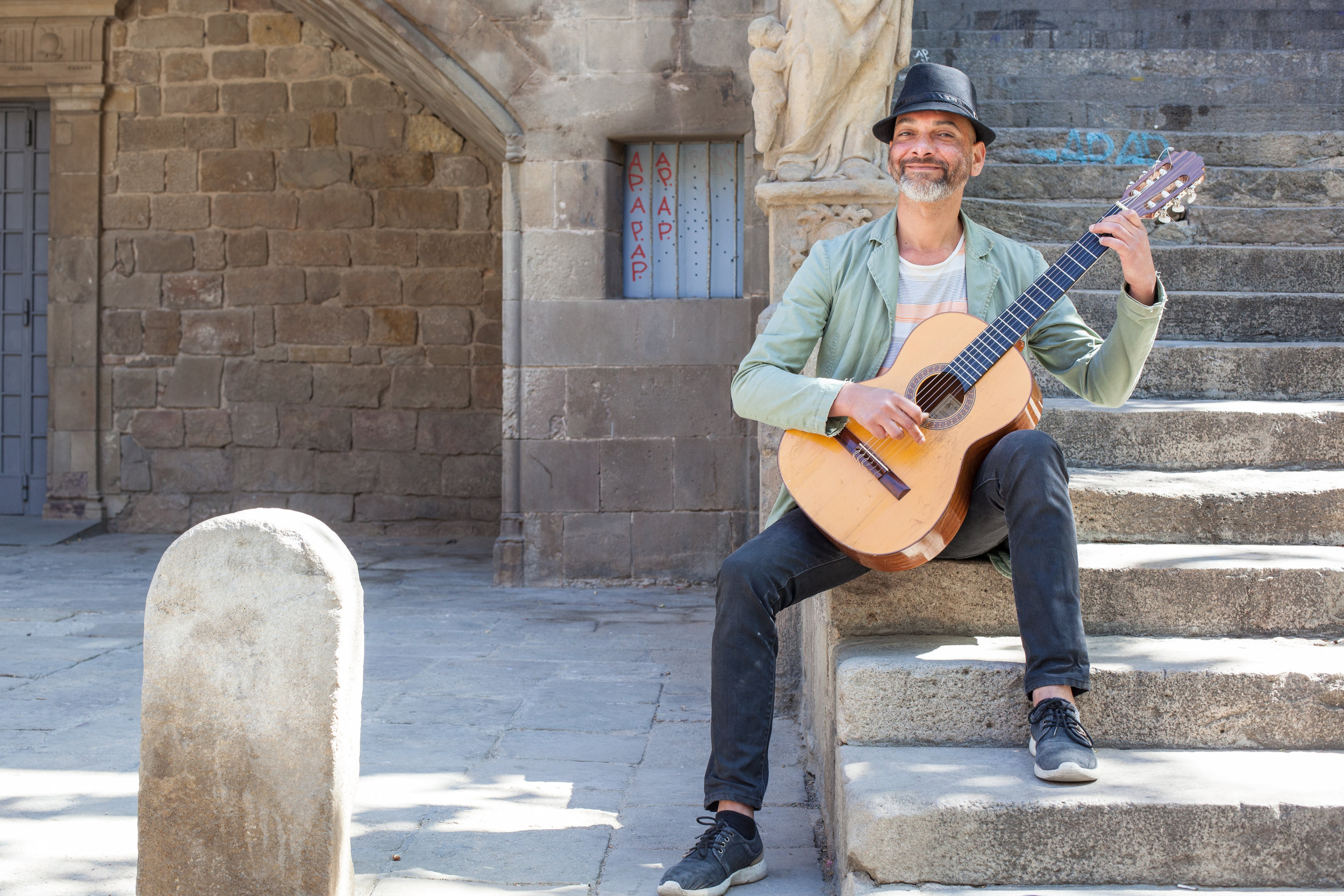 A street musician in Barcelona, Spain.