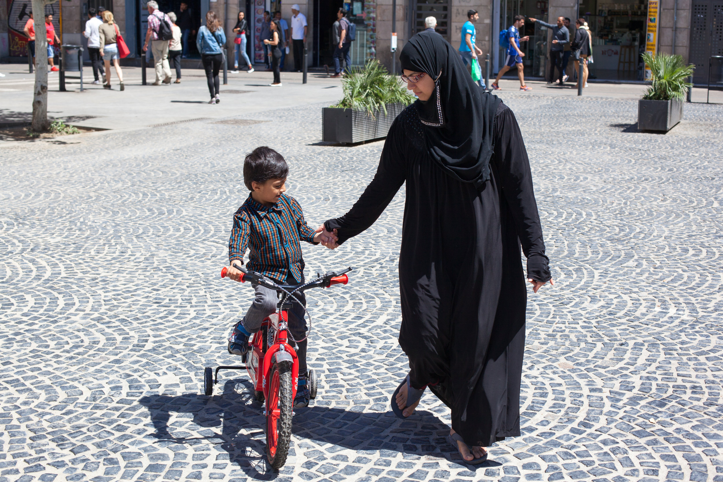 A Muslim family in the Raval area of Barcelona.