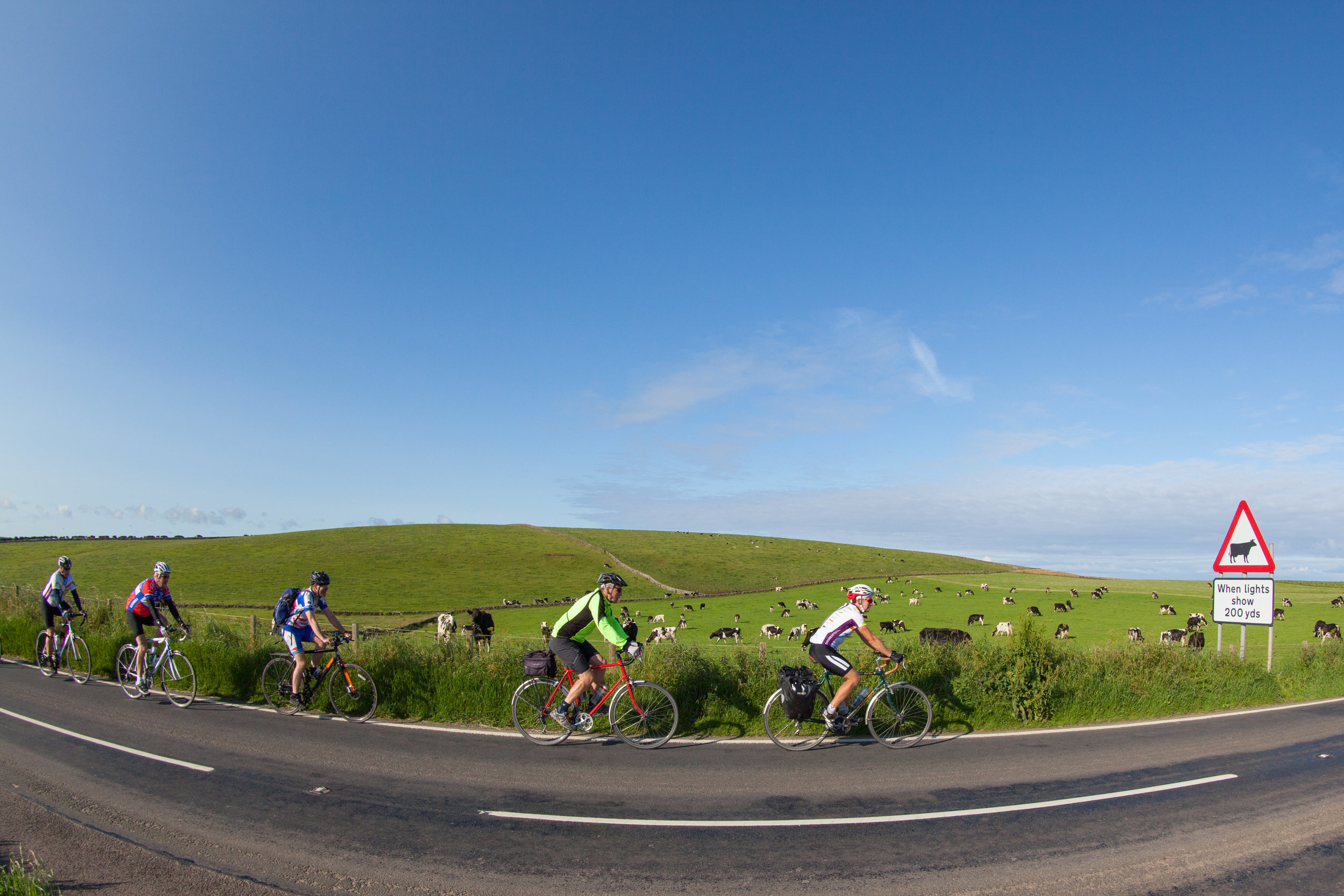 Summer Cycling in the UK with blue skies.