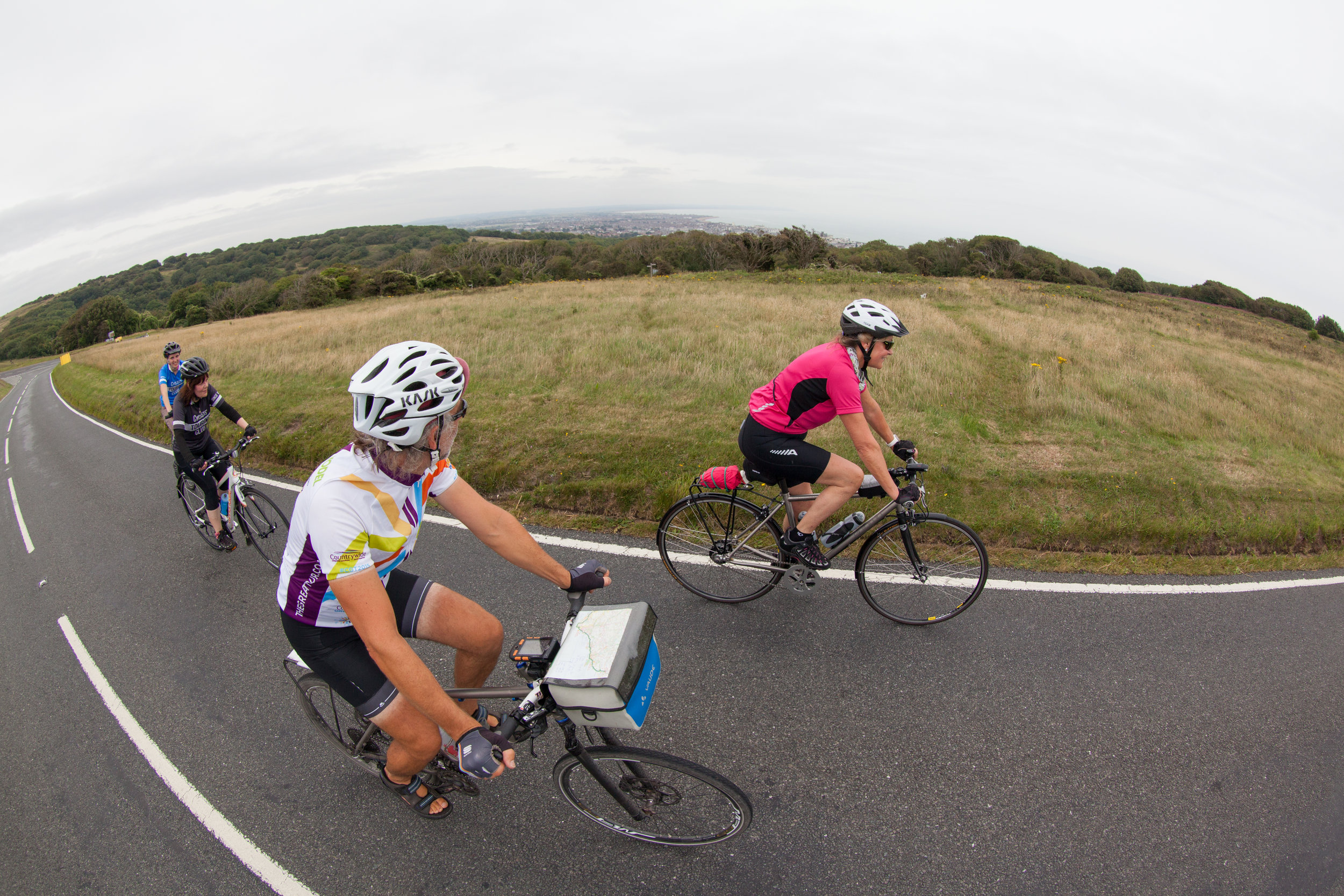 A fish eye view of some cyclists in Dover.