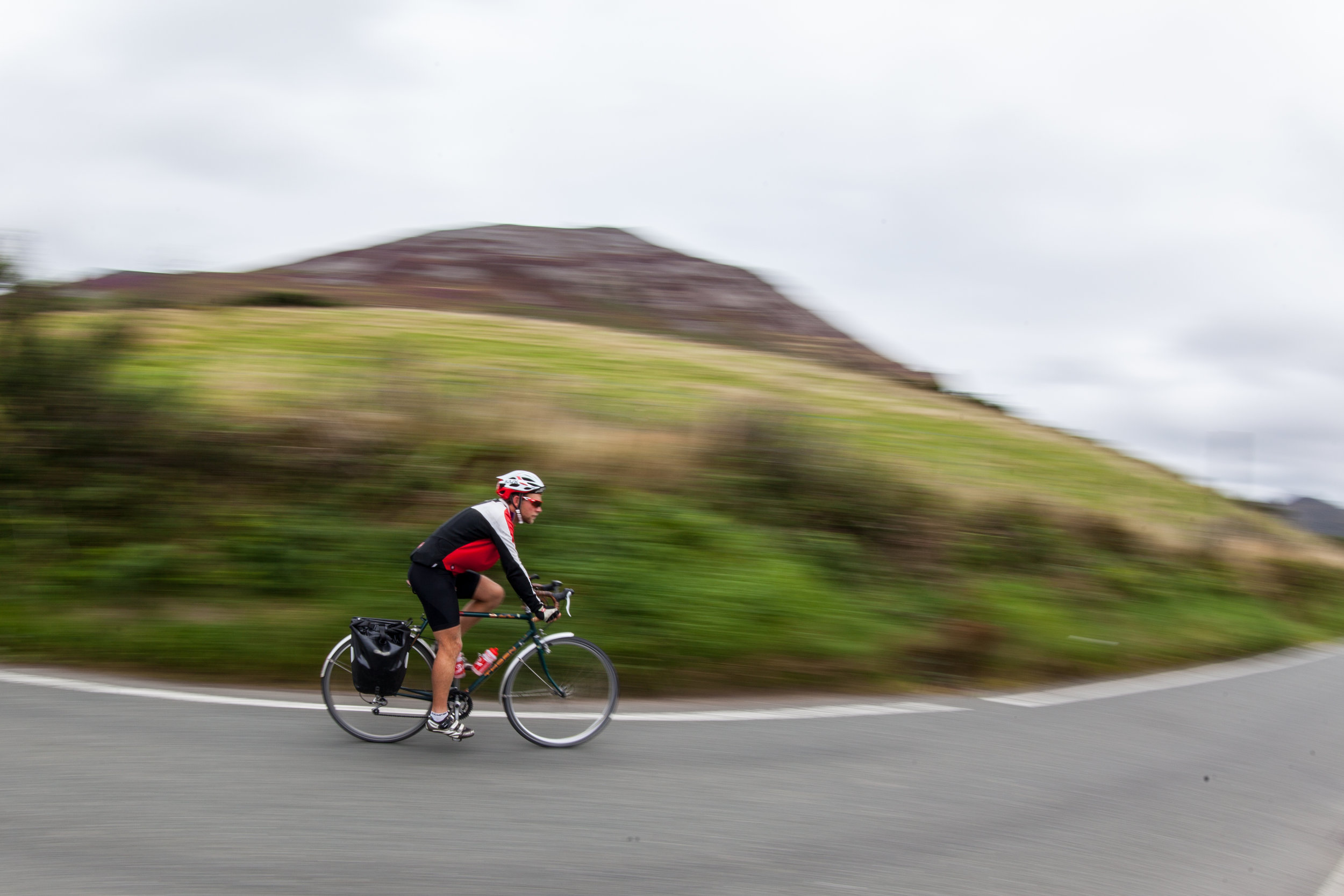James cope riding fast in North Wales.