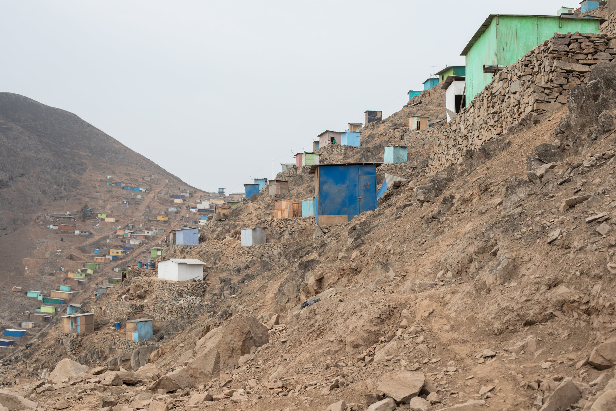 A shanty town on the side of a hill in San Juan de Miraflores in Lima.