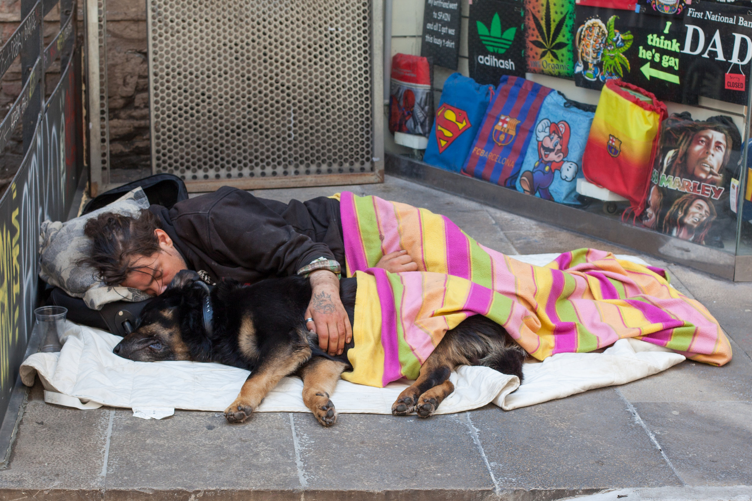 Homelessness in Barcelona, Spain.