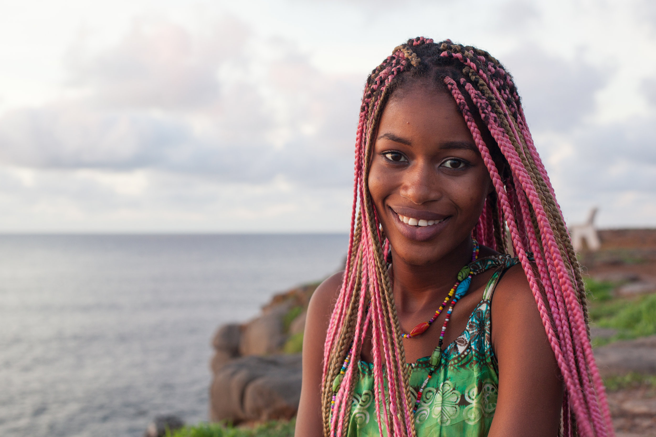 A smiling Senegalese model on the island of Ngor in Dakar.