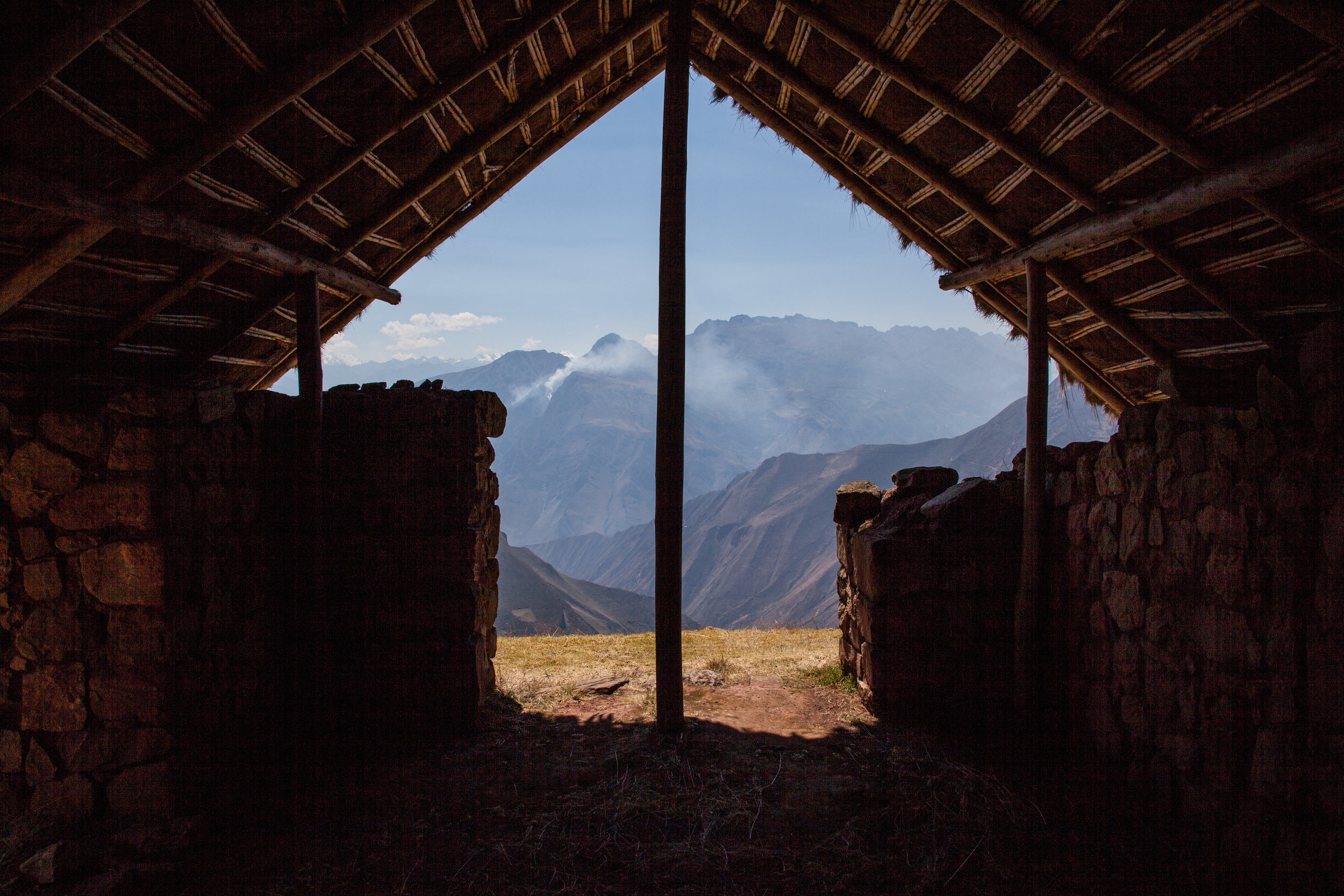 View from inside a hut on top of Sóndor in Peru.