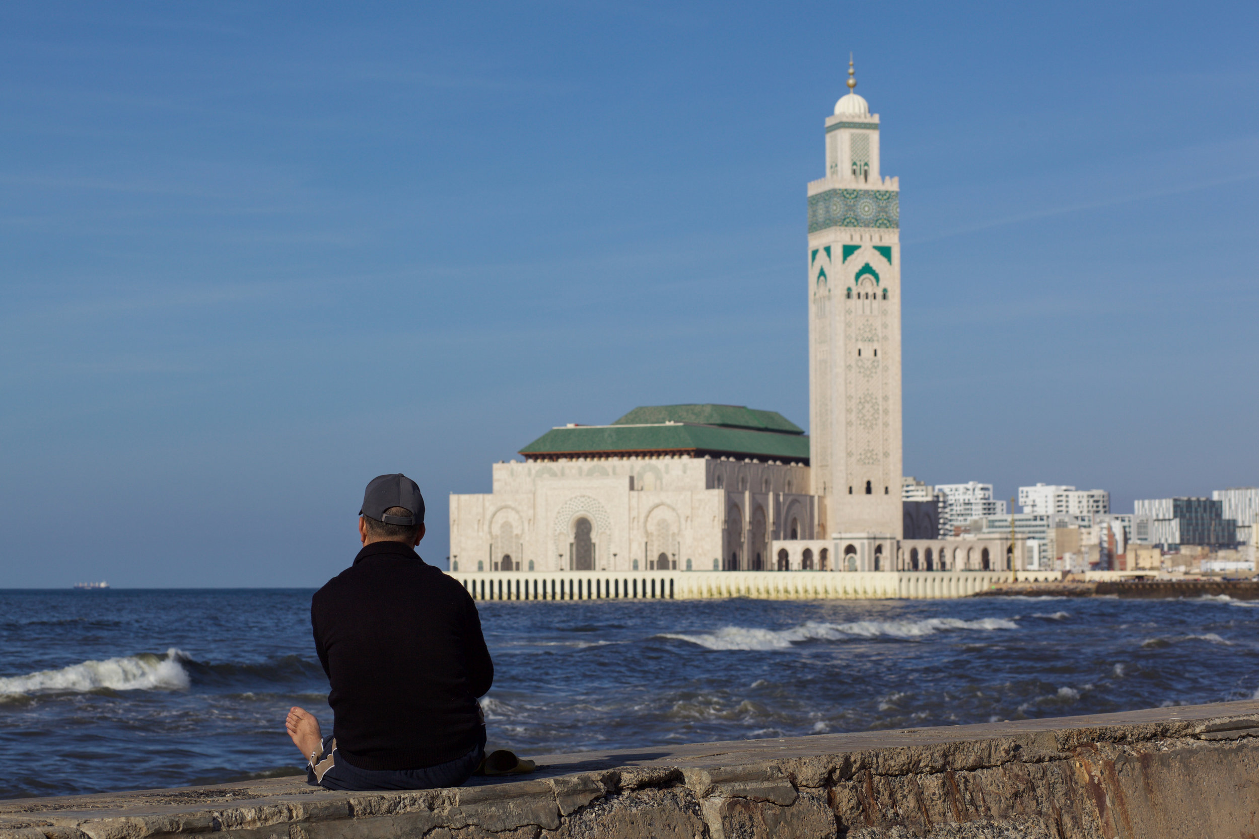 The Hassan II Mosque or Grande Mosquée Hassan II is on the coastline of Casablanca and is the largest mosque in Morocco.  