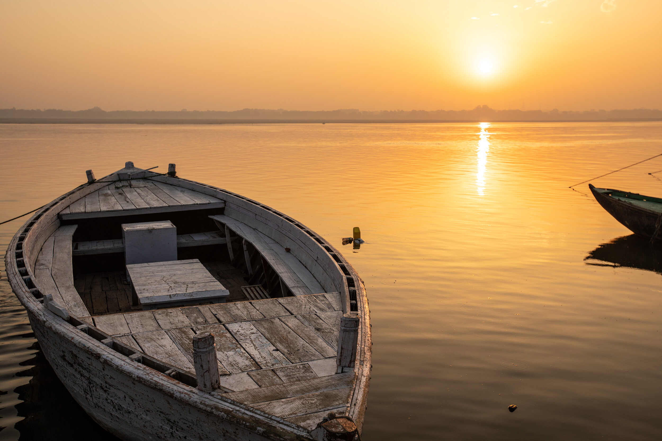 Sunrise over the Ganges River in Uttar Pradesh, India.