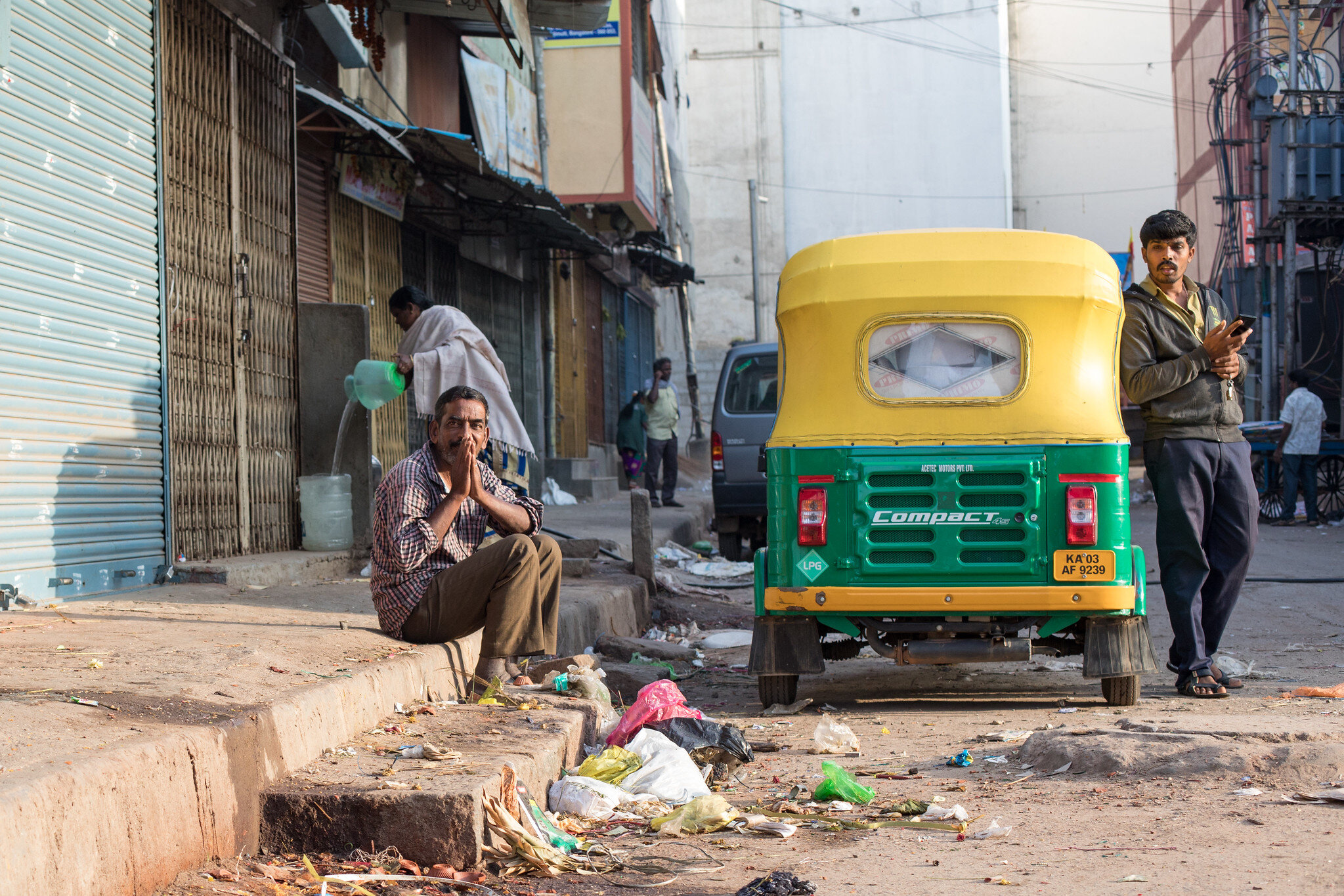 The streets full of life (and rubbish) on a Sunday morning in central Bengaluru.