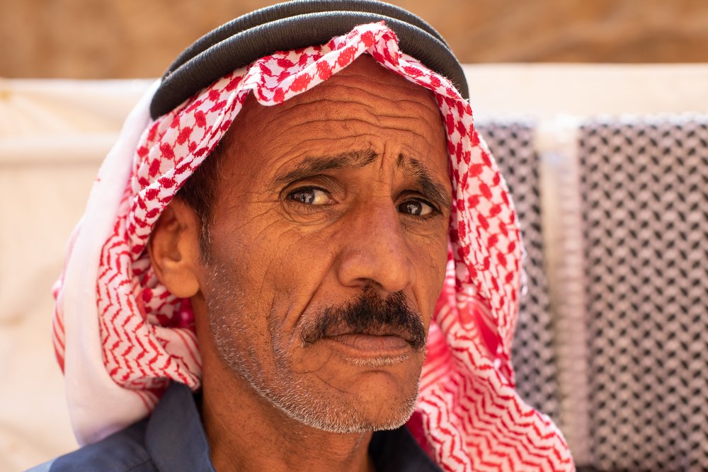 Jordanian headshot, a Bedouin man at Petra