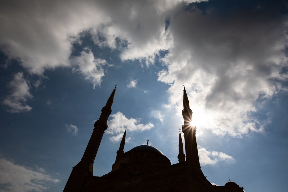  A silhouetted image of the Mohammad Al-Amin Mosque, also known as the Blue Mosque in the centre of Beirut. 