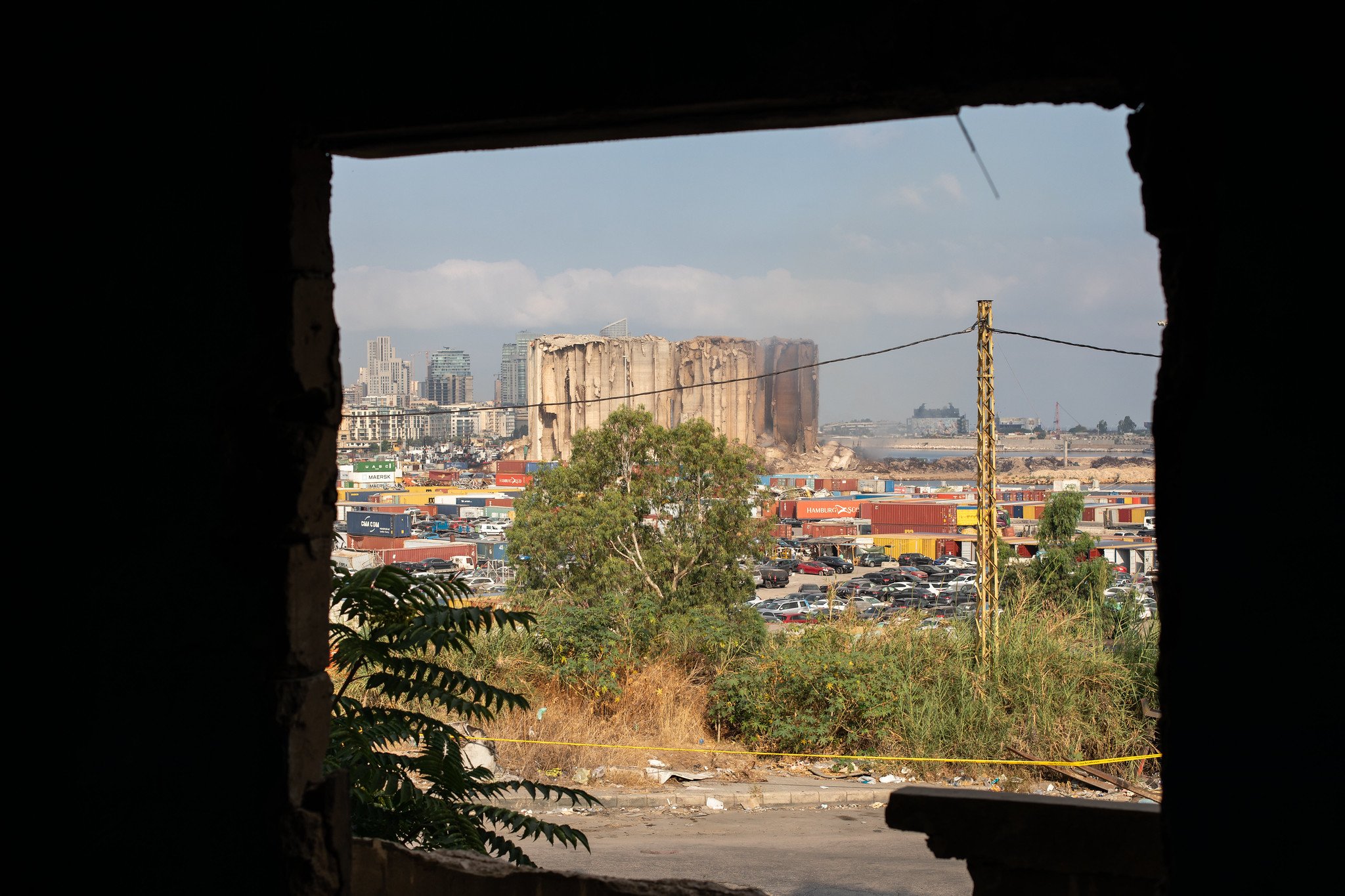 The remains of the damaged silos following the Beirut Port explosion in 2020. 