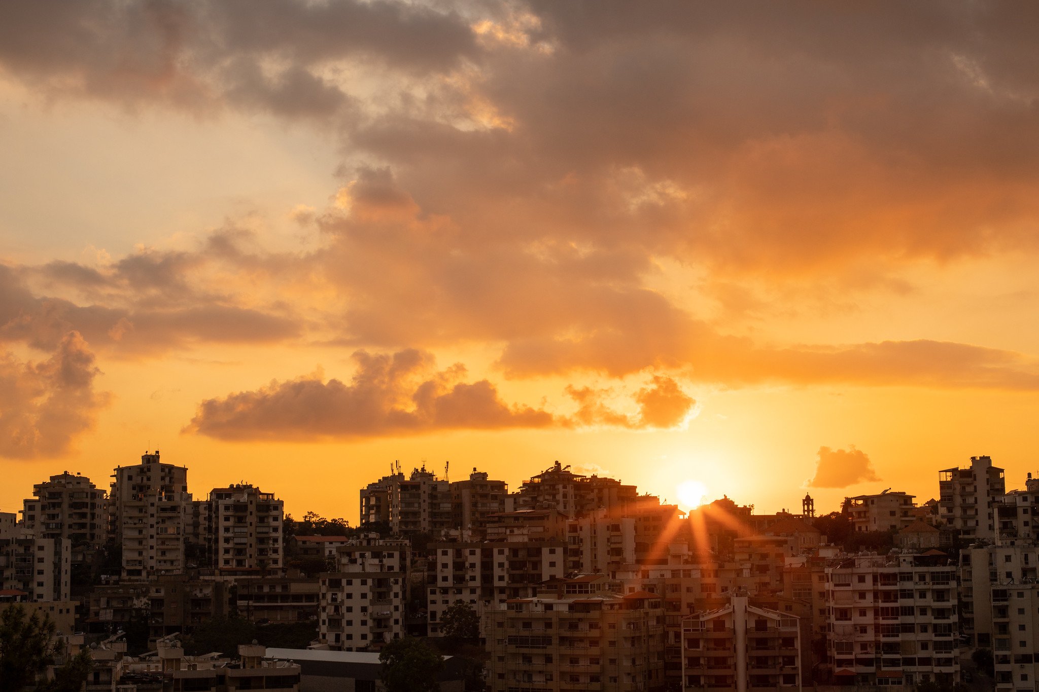 Last light, sunset over the City of Jounieh in Lebanon.