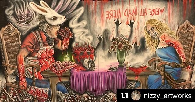 #Repost @nizzy_artworks
・・・
I&rsquo;m finally done, and it was super fun! This was from The Beauty of Horror 2, Illustrated by Alan Robert. The back wall was an open canvas, so it was a great opportunity to use a ton of artistic creativity. Most of i