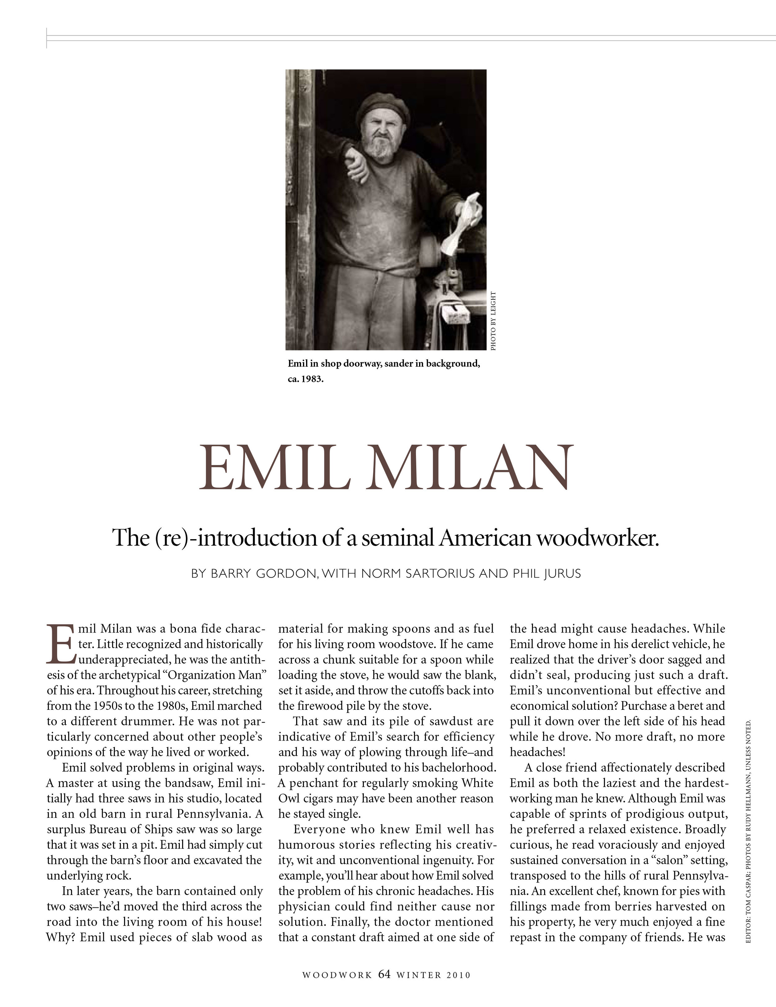 The first article on Emil Milan published as a result of the research grant the Emil Milan Research Team received from the CCCD, 2010.