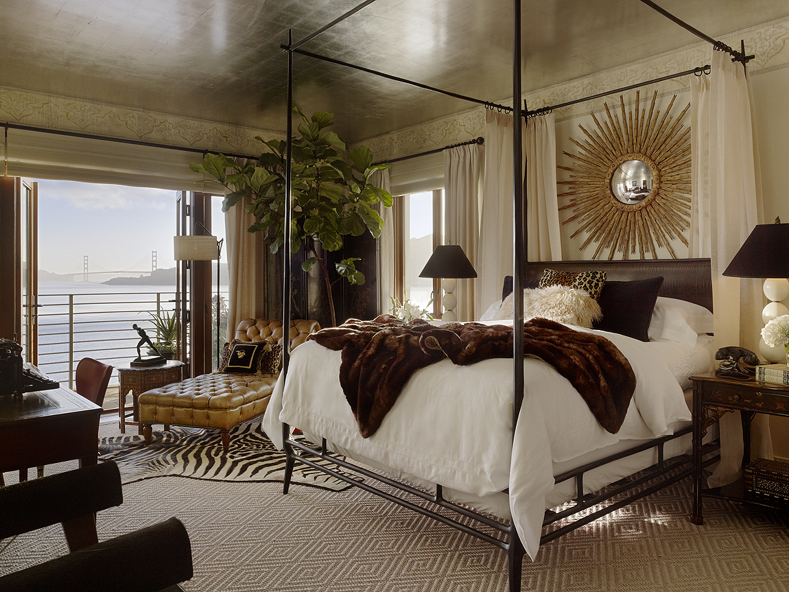 gold leaf ceiling bedroom golden gate bridge view