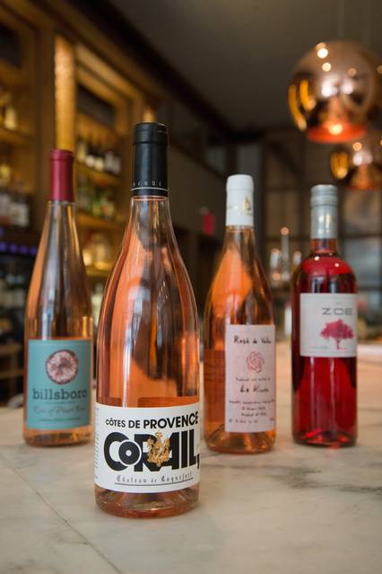 A selection of rosés at the Gander, which offers five $25 bottles of rosé from around the world from 2:30 p.m. to 7 p.m. every day. PHOTO:KATIE BURTON