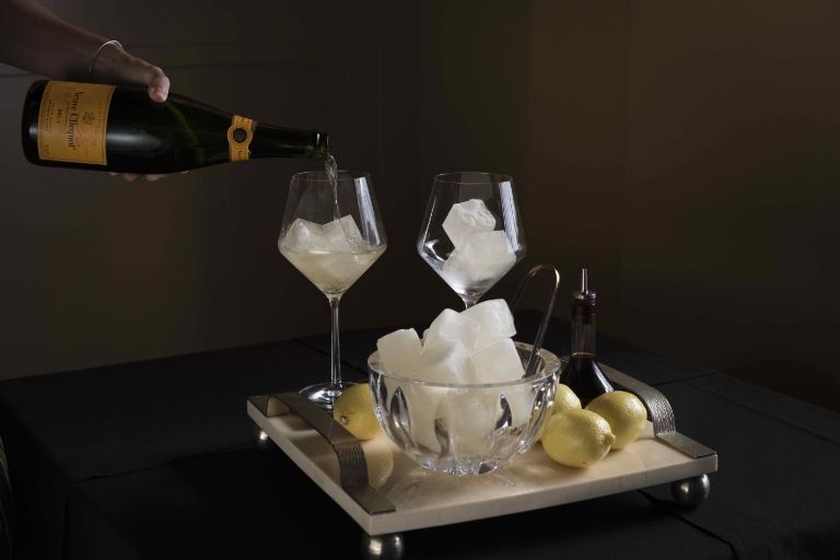 At Squares, Champagne is served with Champagne ice cubes. Credit: Liz Clayman