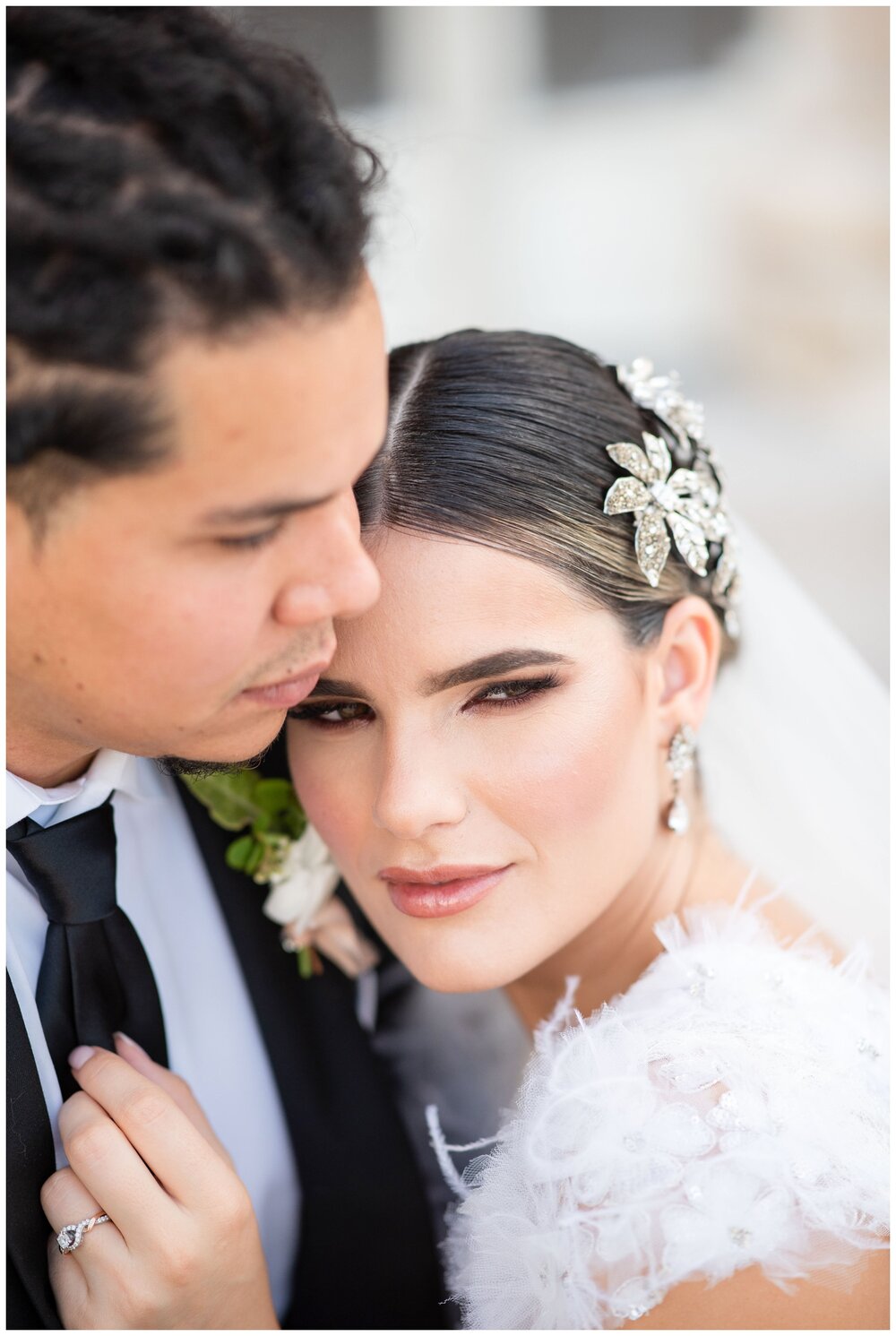 close up of bride and groom embracing for Miami wedding elopement