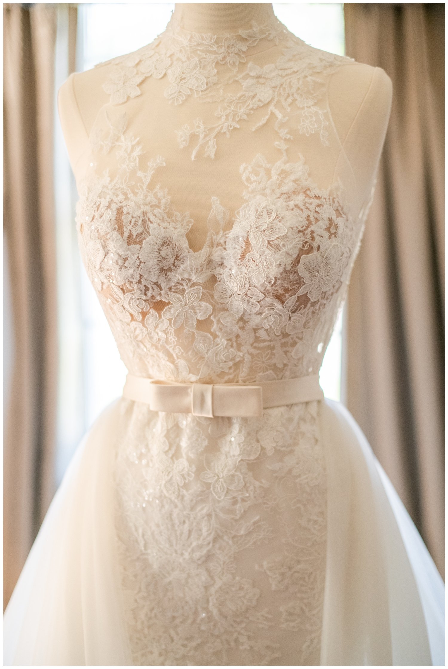 detail close up of wedding gown at Fairmont Copley Plaza