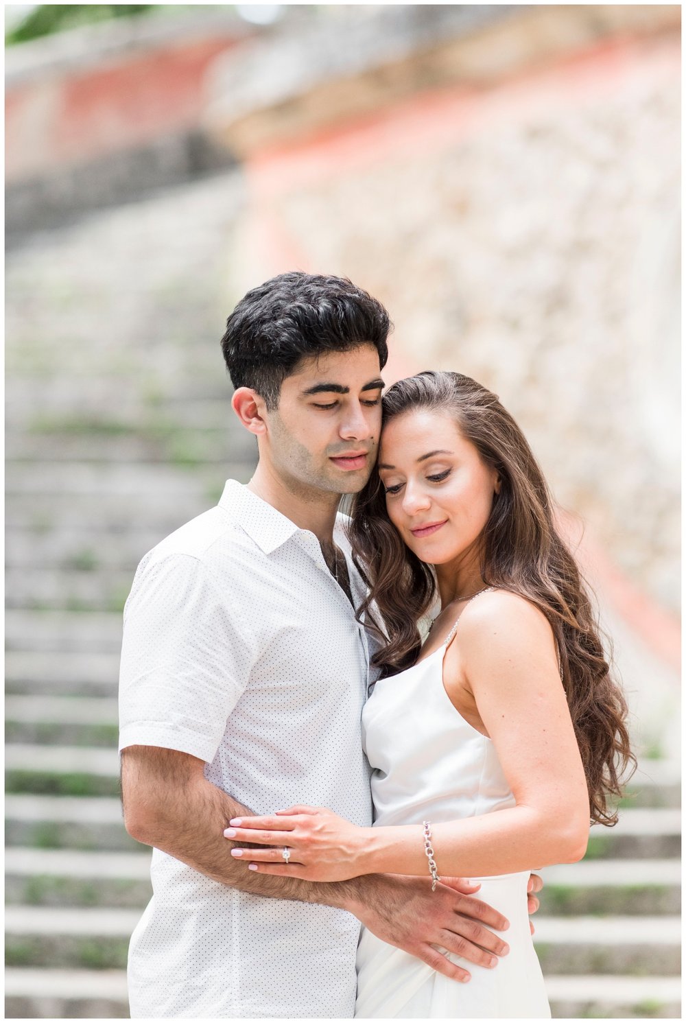 intimate pose of engaged couple embracing during Vizcaya Museum engagement photos