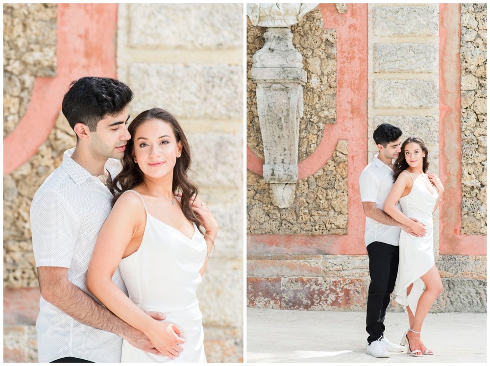 portrait of bride and groom at engagement session in Miami