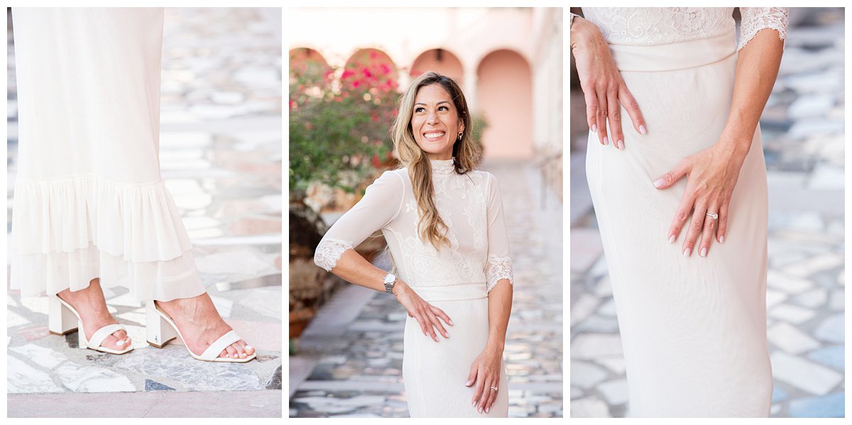 detailed portrait of bride in cream dress at engagement session  Miami Wedding Photographer