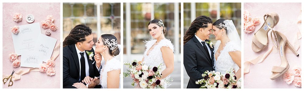 bride and groom and pink flat lays Miami wedding photographer