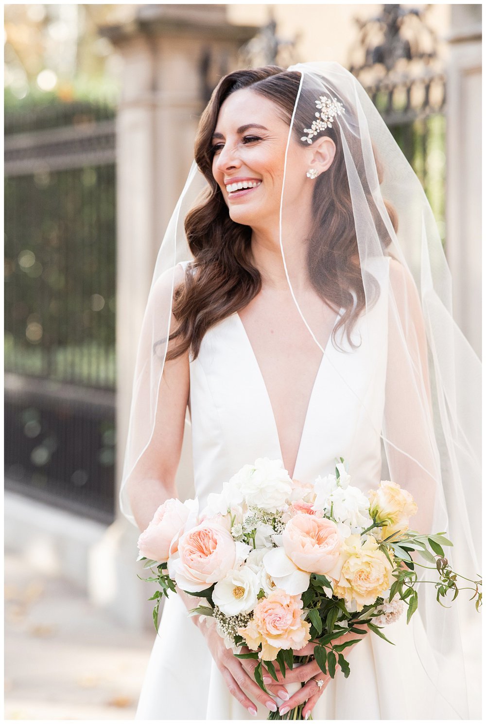 bride holding bouquet outdoors for Boston Wedding Photographer