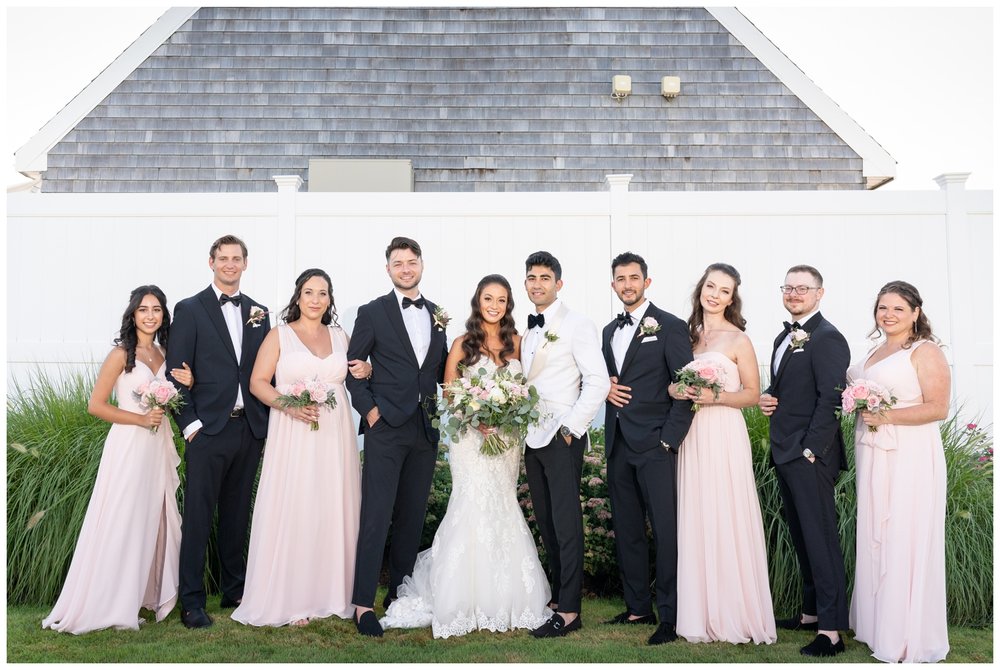 full wedding party portrait standing on golf course Granite Links wedding