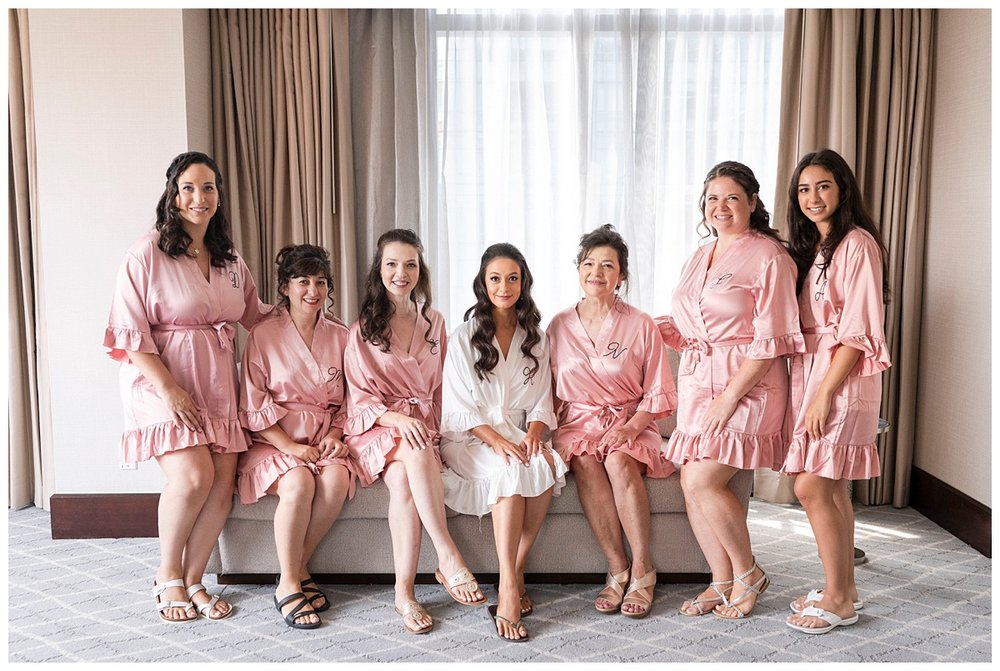 Granite Links wedding with bride and bridesmaids in matching pink robes