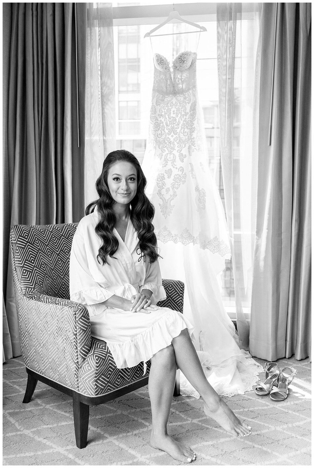 bride sitting in white robe