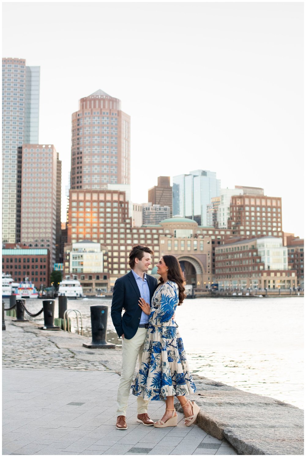 engaged couple posing for Boston Seaport engagement session