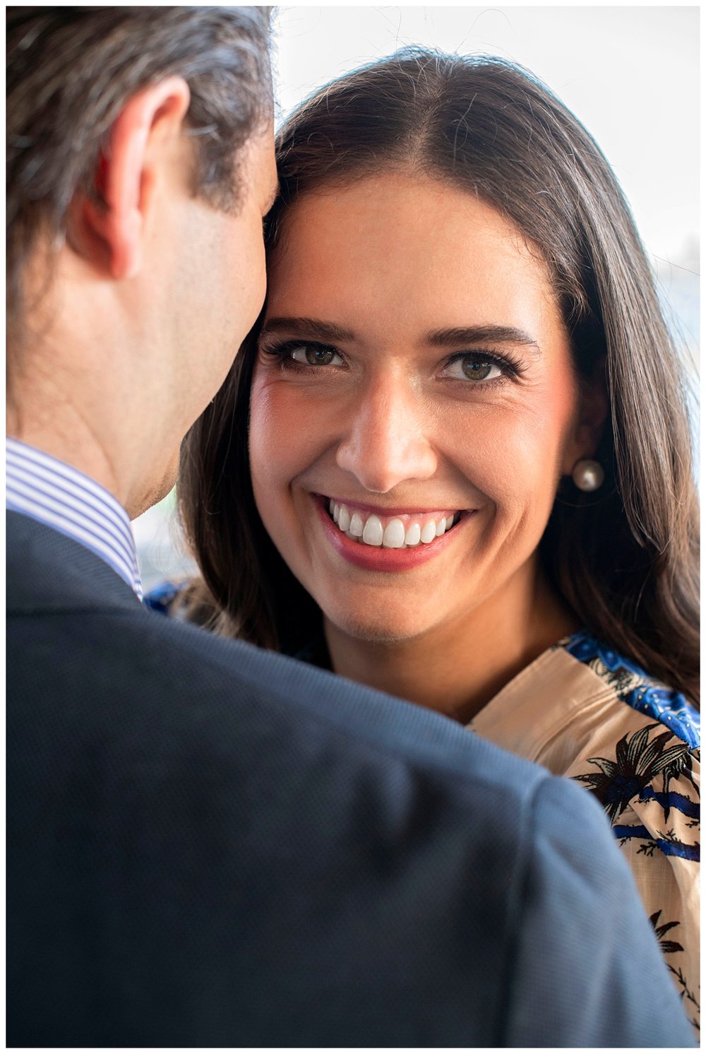 close up image of bride looking at camera for Boston Seaport engagement session