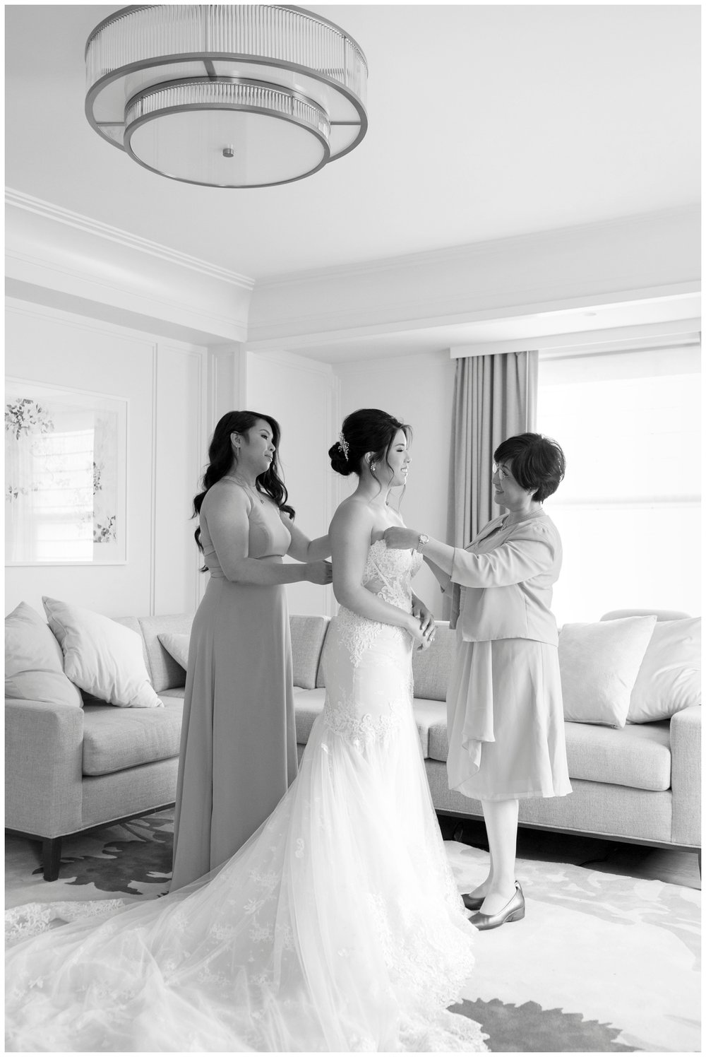 mother and bride getting ready for wedding inside The Newbury Hotel in Boston