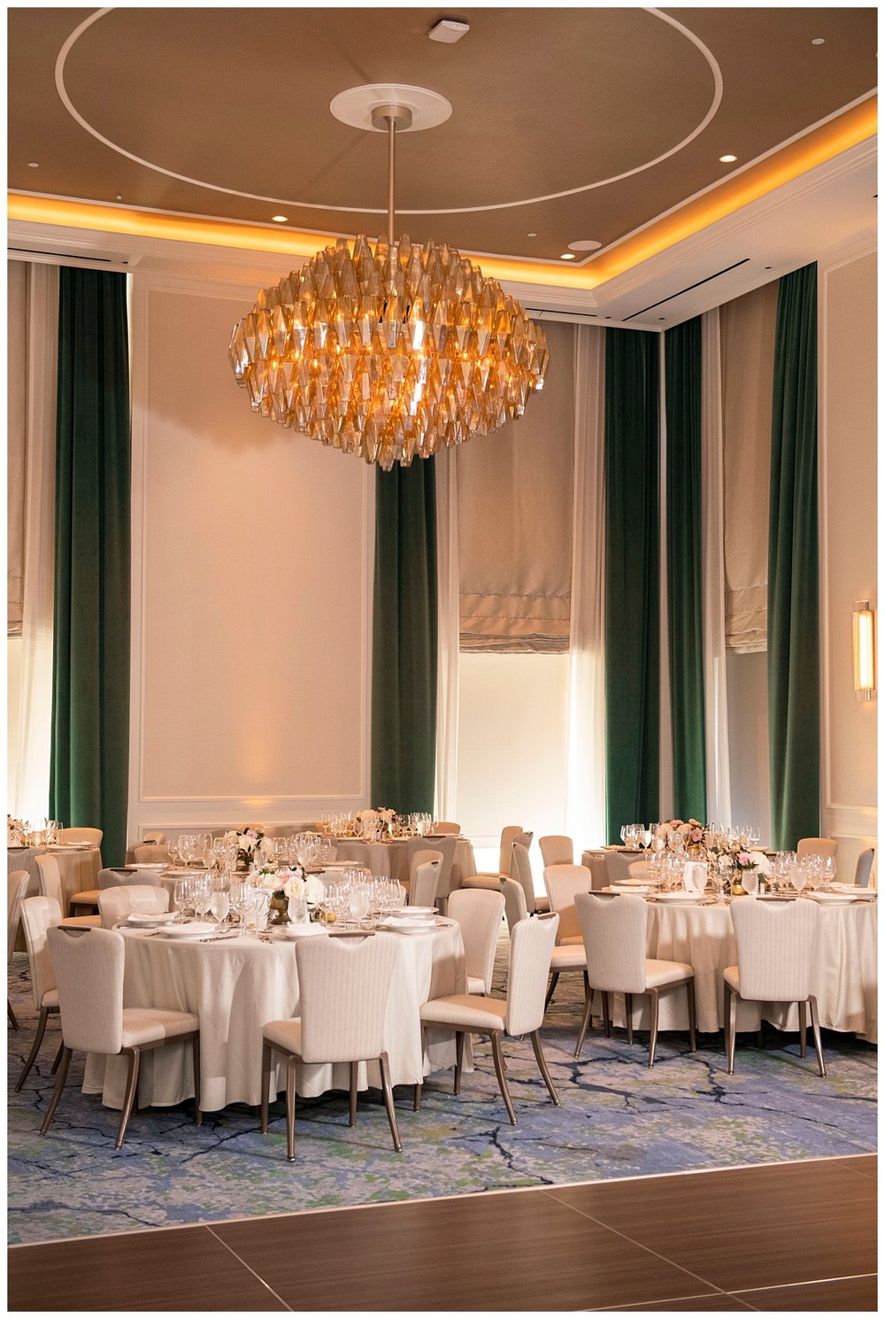 Newbury Hotel wedding reception space with white table linens