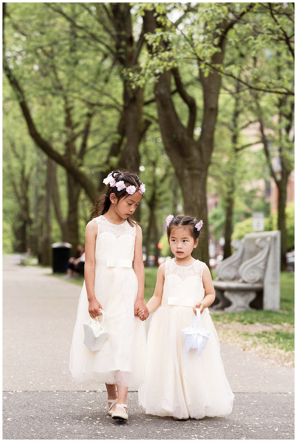 flower girls and family portrait outdoors in Boston