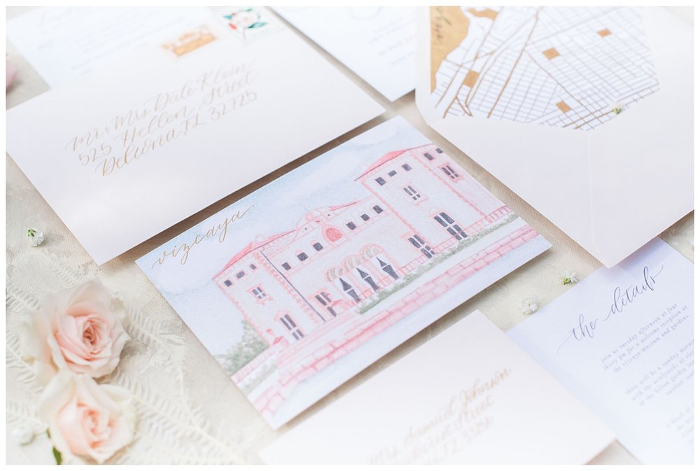details white blush invitation suite for Miami Vizcaya Museum Wedding
