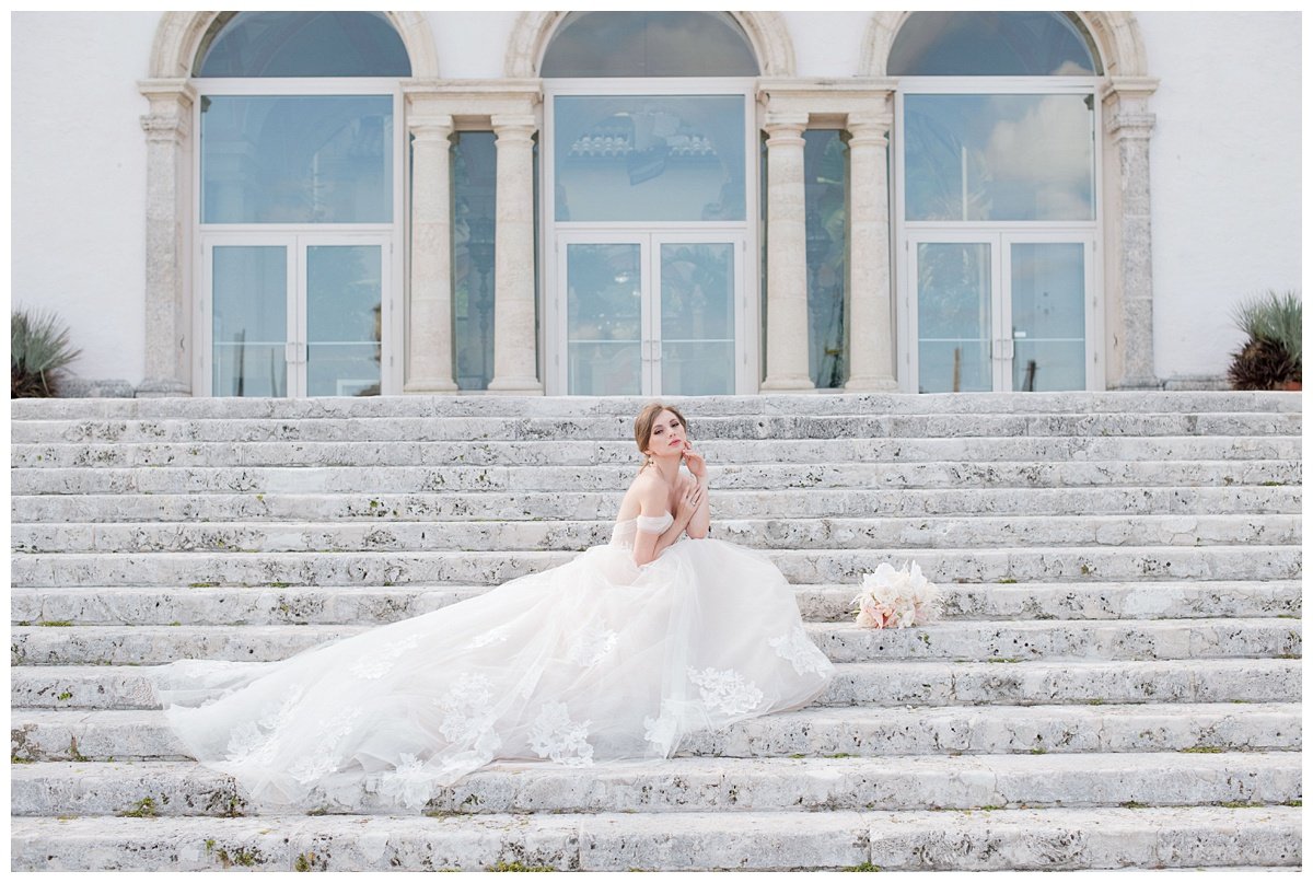 bridal portrait on steps at Miami Vizcaya Museum Wedding