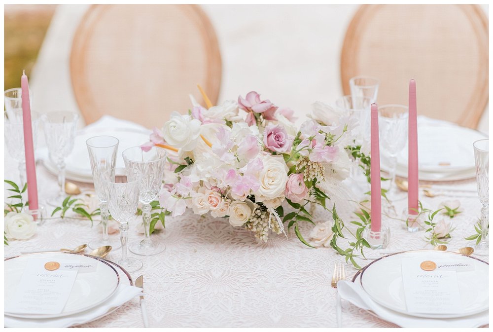white and blush reception table