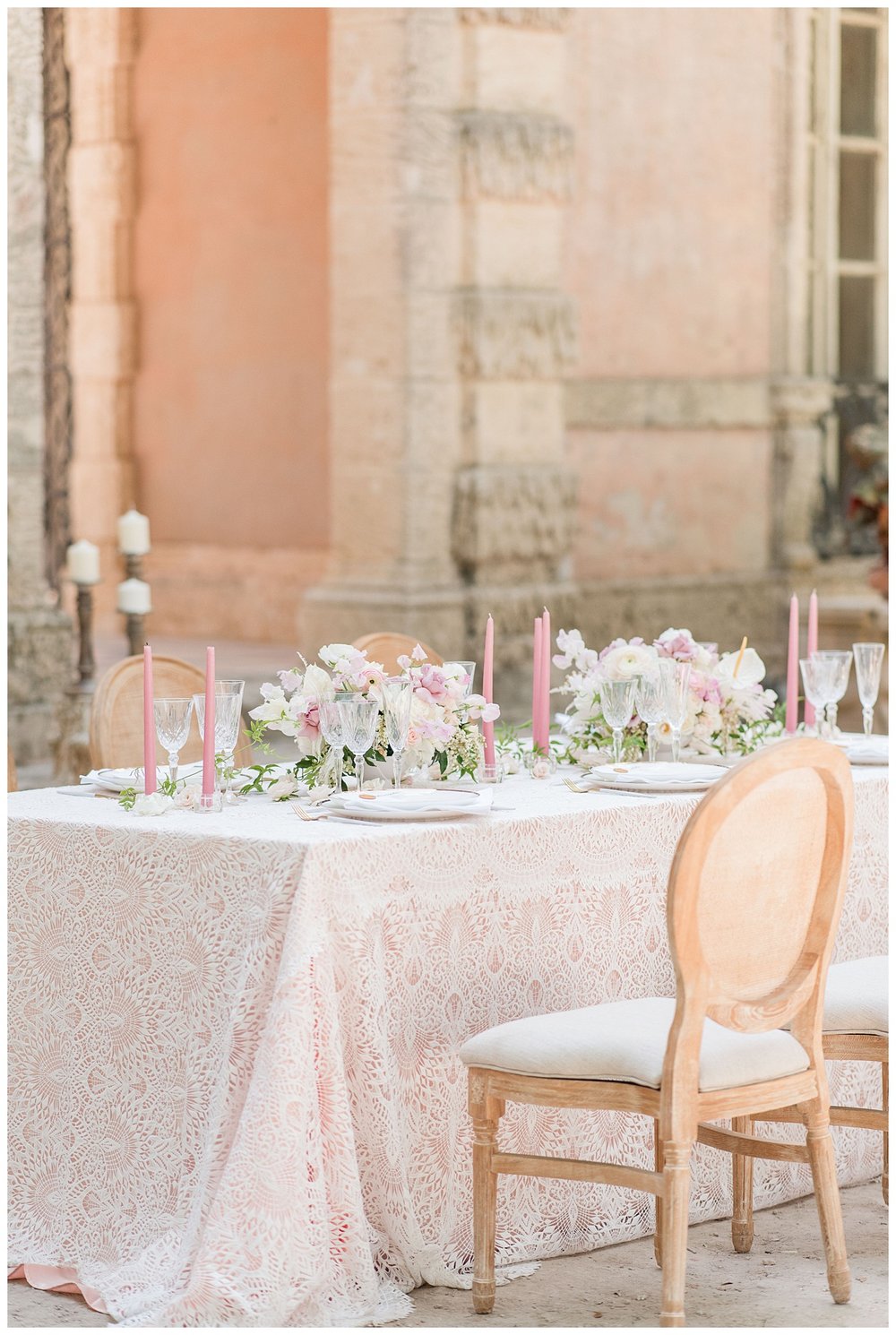 detailed shot of white reception table at Miami Vizcaya Museum