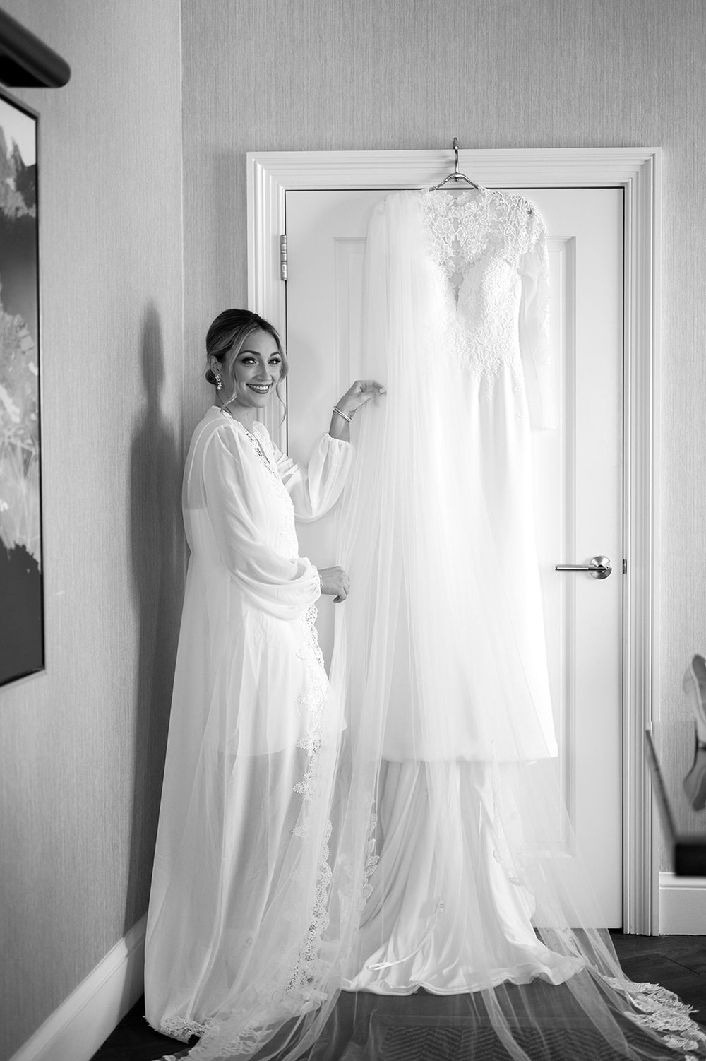 bride posing with wedding dress for bridal portraits