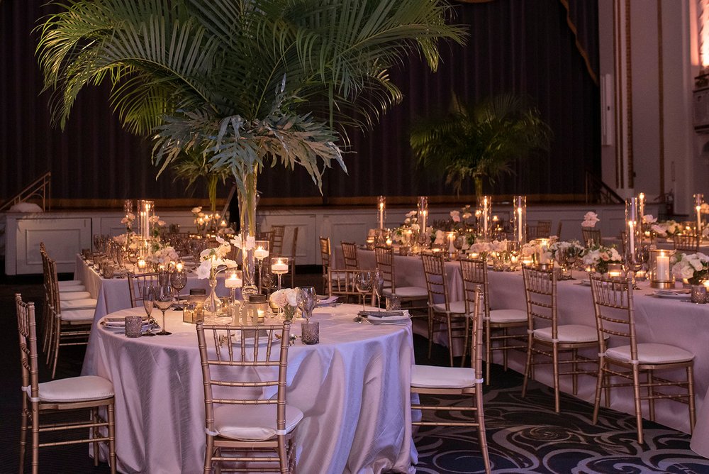 Boston ballroom wedding reception photos with palm trees